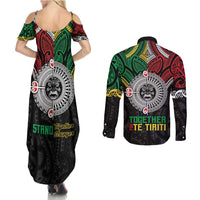 Aotearoa and Cook Islands Mo Te Tiriti Couples Matching Summer Maxi Dress and Long Sleeve Button Shirt New Zealand Honour The Treaty Ake!Ake!Ake!