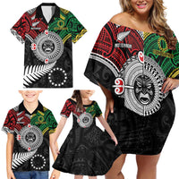Aotearoa and Cook Islands Mo Te Tiriti Family Matching Off Shoulder Short Dress and Hawaiian Shirt New Zealand Honour The Treaty Ake!Ake!Ake! LT9 - Polynesian Pride