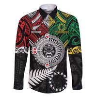 Aotearoa and Cook Islands Mo Te Tiriti Family Matching Short Sleeve Bodycon Dress and Hawaiian Shirt New Zealand Honour The Treaty Ake!Ake!Ake! LT9 Dad's Shirt - Long Sleeve Green - Polynesian Pride