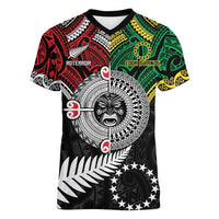 Aotearoa and Cook Islands Mo Te Tiriti Women V-Neck T-Shirt New Zealand Honour The Treaty Ake!Ake!Ake! LT9 Female Green - Polynesian Pride