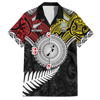 Aotearoa and Niue Mo Te Tiriti Family Matching Short Sleeve Bodycon Dress and Hawaiian Shirt New Zealand Honour The Treaty Ake!Ake!Ake! LT9 Dad's Shirt - Short Sleeve Gold - Polynesian Pride