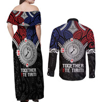 Aotearoa and Samoa Mo Te Tiriti Couples Matching Off Shoulder Maxi Dress and Long Sleeve Button Shirt Tangata Moana Stand with Tangata Whenua