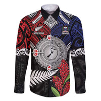 Aotearoa and Samoa Mo Te Tiriti Family Matching Mermaid Dress and Hawaiian Shirt Tangata Moana Stand with Tangata Whenua LT9 Dad's Shirt - Long Sleeve Blue - Polynesian Pride