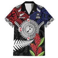 Aotearoa and Samoa Mo Te Tiriti Family Matching Off The Shoulder Long Sleeve Dress and Hawaiian Shirt Tangata Moana Stand with Tangata Whenua LT9 Dad's Shirt - Short Sleeve Blue - Polynesian Pride