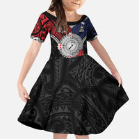 Aotearoa and Samoa Mo Te Tiriti Family Matching Short Sleeve Bodycon Dress and Hawaiian Shirt Tangata Moana Stand with Tangata Whenua LT9 Daughter's Dress Blue - Polynesian Pride