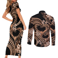 Polynesia Valentines Day Forever In My Heart Tattoo Couples Matching Short Sleeve Bodycon Dress and Long Sleeve Button Shirt Gold Style LT9 - Polynesian Pride