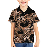 Polynesia Valentines Day Forever In My Heart Tattoo Family Matching Tank Maxi Dress and Hawaiian Shirt Gold Style LT9 Son's Shirt Gold - Polynesian Pride