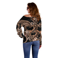 Polynesia Valentines Day Forever In My Heart Tattoo Off Shoulder Sweater Gold Style LT9 - Polynesian Pride