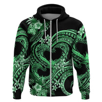 Polynesia Valentines Day Forever In My Heart Tattoo Hoodie Green Style LT9 Zip Hoodie Green - Polynesian Pride