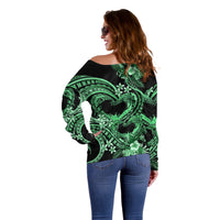 Polynesia Valentines Day Forever In My Heart Tattoo Off Shoulder Sweater Green Style LT9 - Polynesian Pride