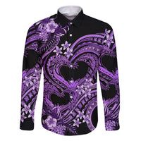 Polynesia Valentines Day Forever In My Heart Tattoo Family Matching Mermaid Dress and Hawaiian Shirt Purple Style LT9 Dad's Shirt - Long Sleeve Purple - Polynesian Pride