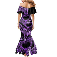 Polynesia Valentines Day Forever In My Heart Tattoo Family Matching Mermaid Dress and Hawaiian Shirt Purple Style LT9 - Polynesian Pride