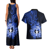 Northern Mariana Islands Ylang-ylang Mwarmwar Couples Matching Tank Maxi Dress and Hawaiian Shirt Polynesian Blue Style LT9 - Polynesian Pride