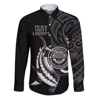 Personalised FSM Culture Day Family Matching Summer Maxi Dress and Hawaiian Shirt Hammerhead Shark Tribal 2024 LT9 Dad's Shirt - Long Sleeve Black - Polynesian Pride