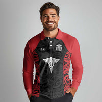 New Zealand Nurse RN 2026 Personalised Long Sleeve Polo Shirt Red Maori Pattern Cultural Pride LT9 - Polynesian Pride
