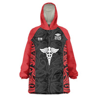New Zealand Nurse RN 2026 Personalised Wearable Blanket Hoodie Red Maori Pattern Cultural Pride LT9 One Size Red - Polynesian Pride