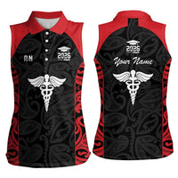 New Zealand Nurse RN 2026 Personalised Women Sleeveless Polo Shirt Red Maori Pattern Cultural Pride LT9 - Polynesian Pride