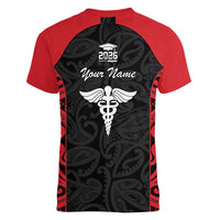 New Zealand Nurse RN 2026 Personalised Women V-Neck T-Shirt Red Maori Pattern Cultural Pride LT9 - Polynesian Pride