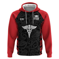 New Zealand Nurse RN 2026 Personalised Zip Hoodie Red Maori Pattern Cultural Pride