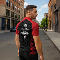 New Zealand Nurse RN 2026 Personalised Zipper Polo Shirt Red Maori Pattern Cultural Pride LT9 - Polynesian Pride