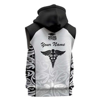 New Zealand Nurse RN 2026 Personalised Sleeveless Zip Hoodie White Maori Pattern Cultural Pride LT9 - Polynesian Pride