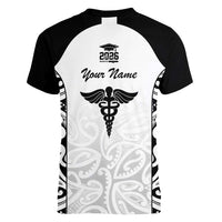 New Zealand Nurse RN 2026 Personalised Women V-Neck T-Shirt White Maori Pattern Cultural Pride LT9 - Polynesian Pride