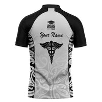 New Zealand Nurse RN 2026 Personalised Zipper Polo Shirt White Maori Pattern Cultural Pride LT9 - Polynesian Pride