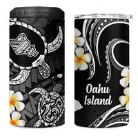 Hawaii Oahu Islands Pacific Plumeria 4 in 1 Can Cooler Tumbler White Polynesian Tattoo