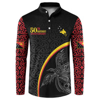 Papua New Guinea 50th Independence Day Button Sweatshirt Simple Oro Tapa Pattern LT9 Black - Polynesian Pride