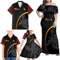 Papua New Guinea 50th Independence Day Family Matching Off Shoulder Maxi Dress and Hawaiian Shirt Simple Oro Tapa Pattern - Polynesian Pride