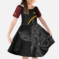 Papua New Guinea 50th Independence Day Family Matching Puletasi and Hawaiian Shirt Simple Oro Tapa Pattern LT9 Daughter's Dress Black - Polynesian Pride