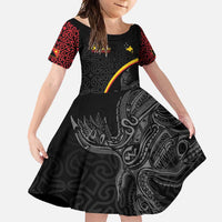 Papua New Guinea 50th Independence Day Family Matching Summer Maxi Dress and Hawaiian Shirt Simple Oro Tapa Pattern LT9 Daughter's Dress Black - Polynesian Pride