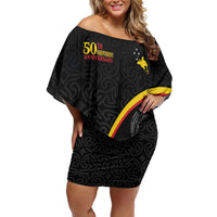 Papua New Guinea 50th Independence Day Off Shoulder Short Dress Simple Oro Tapa Pattern - Polynesian Pride