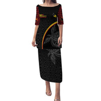 Papua New Guinea 50th Independence Day Puletasi Simple Oro Tapa Pattern LT9 Long Dress Black - Polynesian Pride