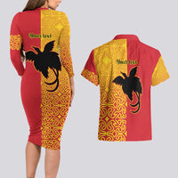 Papua New Guinea Oro Tapa Personalised Couples Matching Long Sleeve Bodycon Dress and Hawaiian Shirt Simple Bird of Paradise Style LT9 - Polynesian Pride