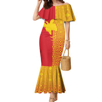 Papua New Guinea Oro Tapa Personalised Family Matching Mermaid Dress and Hawaiian Shirt Simple Bird of Paradise Style LT9 Mom's Dress Red - Polynesian Pride
