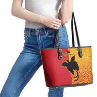 Papua New Guinea Oro Tapa Personalised Leather Tote Bag Simple Bird of Paradise Style - Polynesian Pride