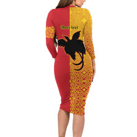 Papua New Guinea Oro Tapa Personalised Long Sleeve Bodycon Dress Simple Bird of Paradise Style LT9 - Polynesian Pride
