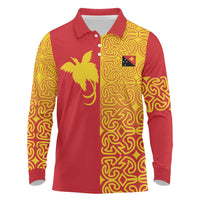Papua New Guinea Oro Tapa Personalised Long Sleeve Polo Shirt Simple Bird of Paradise Style LT9 Red - Polynesian Pride