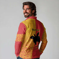 Papua New Guinea Oro Tapa Personalised Long Sleeve Polo Shirt Simple Bird of Paradise Style LT9 - Polynesian Pride