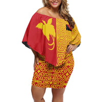Papua New Guinea Oro Tapa Personalised Off Shoulder Short Dress Simple Bird of Paradise Style LT9 Women Red - Polynesian Pride