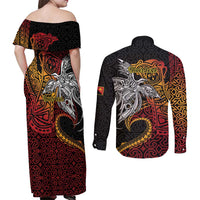 Papua New Guinea Sepik Personalised Couples Matching Off Shoulder Maxi Dress and Long Sleeve Button Shirt PNG Bird of Paradise Tattoo LT9 - Polynesian Pride