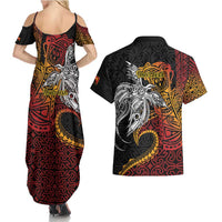 Papua New Guinea Sepik Personalised Couples Matching Summer Maxi Dress and Hawaiian Shirt PNG Bird of Paradise Tattoo LT9 - Polynesian Pride