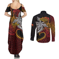 Papua New Guinea Sepik Personalised Couples Matching Summer Maxi Dress and Long Sleeve Button Shirt PNG Bird of Paradise Tattoo LT9 - Polynesian Pride