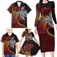Papua New Guinea Sepik Personalised Family Matching Long Sleeve Bodycon Dress and Hawaiian Shirt PNG Bird of Paradise Tattoo LT9 - Polynesian Pride