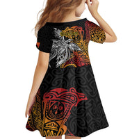 Papua New Guinea Sepik Personalised Family Matching Off Shoulder Short Dress and Hawaiian Shirt PNG Bird of Paradise Tattoo - Polynesian Pride