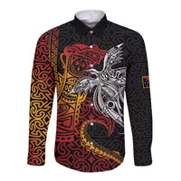 Papua New Guinea Sepik Personalised Long Sleeve Button Shirt PNG Bird of Paradise Tattoo LT9 Unisex Black - Polynesian Pride
