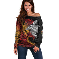 Papua New Guinea Sepik Personalised Off Shoulder Sweater PNG Bird of Paradise Tattoo - Polynesian Pride
