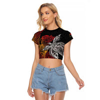Papua New Guinea Sepik Personalised Raglan Cropped T Shirt PNG Bird of Paradise Tattoo LT9 Female Black - Polynesian Pride