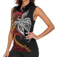 Papua New Guinea Sepik Personalised Women Sleeveless Polo Shirt PNG Bird of Paradise Tattoo LT9 - Polynesian Pride